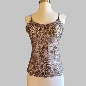 Josie Natori Purple Green Stretch Lace Camisole Top M